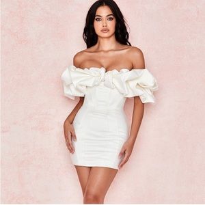House of CB ‘Selena’ Ivory Satin Ruffled Strapless Dress